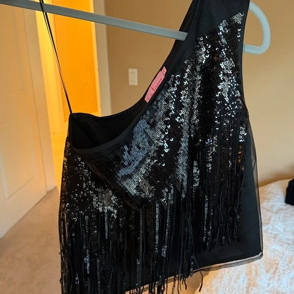 Eva Franco Black Sequin One Shoulder Top - Picture 3 of 6